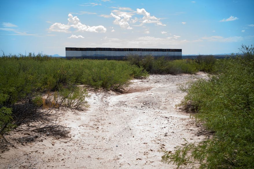This photo provided by Scott McWilliams shows the first sections of a new border wall being installed in the Big Bend region of west Texas, on Sept. 16, 2026. (Scott McWilliams via AP)