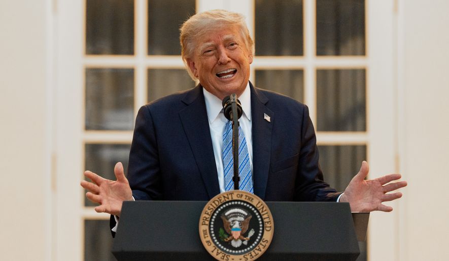 President Donald Trump speaks during a dinner in the Rose Garden of the White House, Thursday, Sept. 17, 2026, in Washington. (AP Photo/Alex Brandon)