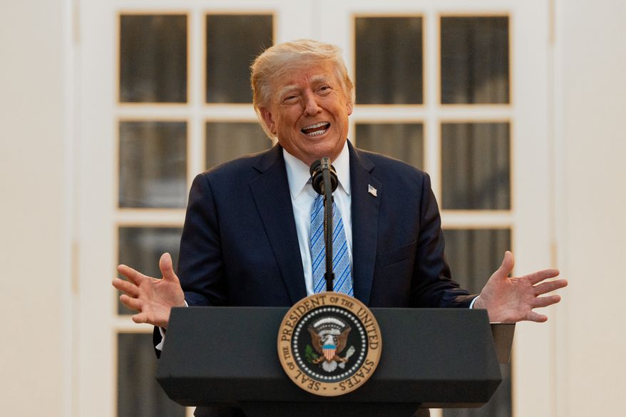 President Donald Trump speaks during a dinner in the Rose Garden of the White House, Thursday, Sept. 17, 2026, in Washington. (AP Photo/Alex Brandon)