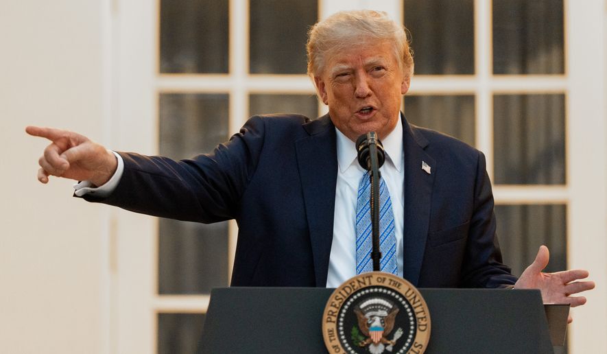 President Donald Trump speaks during a dinner in the Rose Garden of the White House, Thursday, Sept. 17, 2026, in Washington. (AP Photo/Alex Brandon)