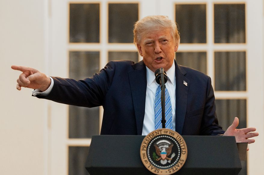 President Donald Trump speaks during a dinner in the Rose Garden of the White House, Thursday, Sept. 17, 2026, in Washington. (AP Photo/Alex Brandon)