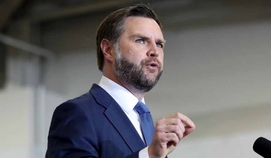 Vice President J.D. Vance speaks during a Republican National Committee's Midterm Rally at the Mid-America Center, Friday, Sept. 18, 2026, in Council Bluffs, Iowa. (Anna Moneymaker/Pool Photo via AP)