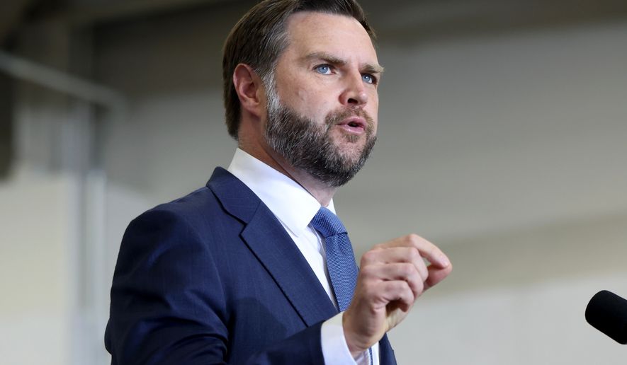 Vice President JD Vance speaks during a Republican National Committee's Midterm Rally at the Mid-America Center, Friday, Sept. 18, 2026 in Council Bluffs, Iowa. (Anna Moneymaker/Pool Photo via AP)