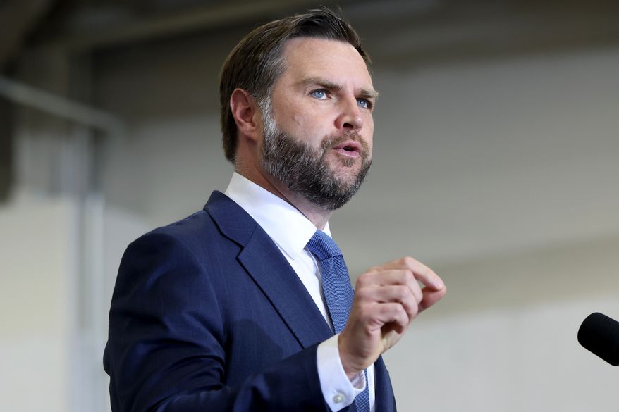 Vice President JD Vance speaks during a Republican National Committee's Midterm Rally at the Mid-America Center, Friday, Sept. 18, 2026 in Council Bluffs, Iowa. (Anna Moneymaker/Pool Photo via AP)