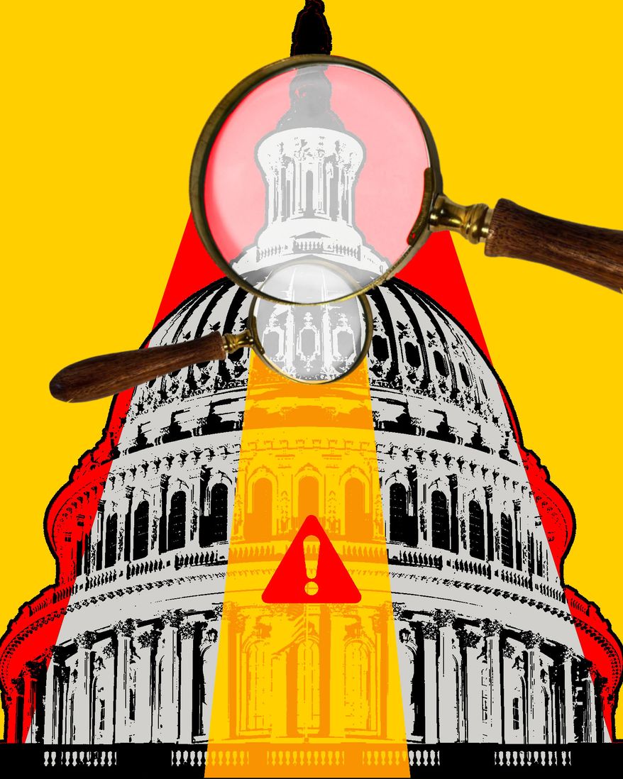 Congress finding waste, fraud and abuse illustration by Linas Garsys / The Washington Times