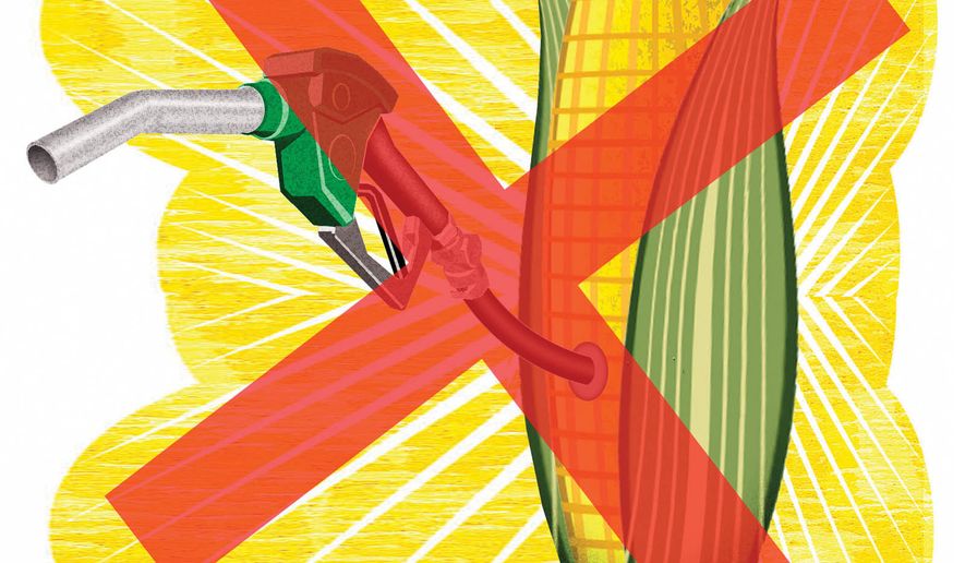 Suspend the ethanol mandate in gasoline illustration by Alexander Hunter/The Washington Times