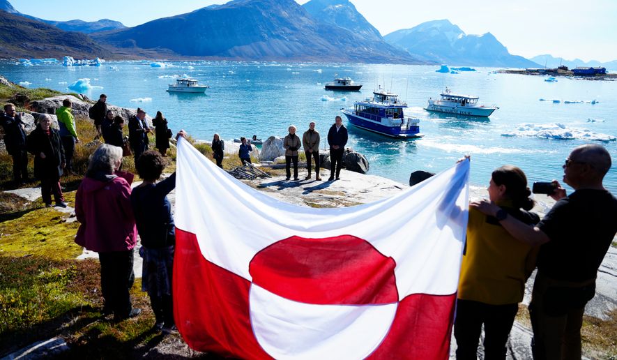 Denmark's Prime Minister Mette Frederiksen, Greenland's government leader Jens-Frederik Nielsen, and President of the European Commission Ursula von der Leyen visit Qoornoq, Greenland on Sept. 6, 2026. (Mads Claus Rasmussen/Ritzau Scanpix via AP, File)