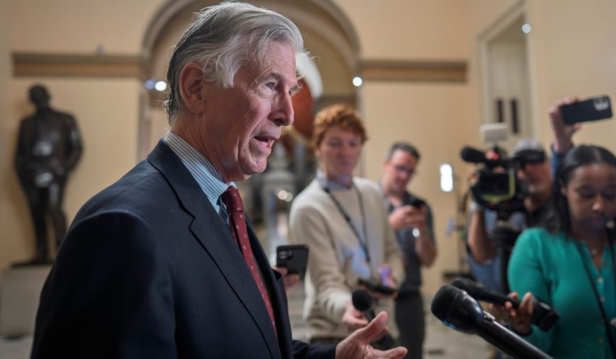 Rep. Don Beyer, D-Va., speaks to reporters outside the chamber after the House chose to not act on a measure passed by the Senate earlier today to fund the Department of Homeland Security, at the Capitol in Washington, Thursday, April 2, 2026. (AP Photo/J. Scott Applewhite)