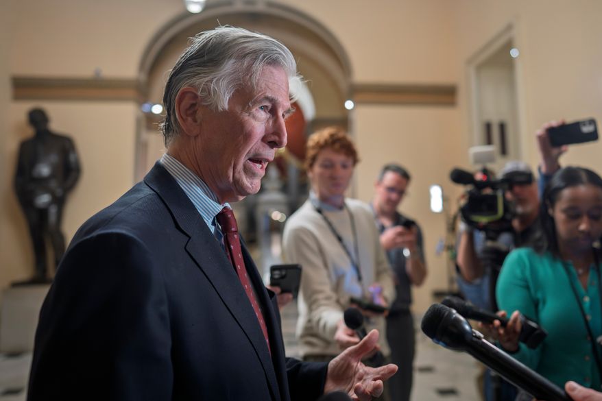 Rep. Don Beyer, D-Va., speaks to reporters outside the chamber after the House chose to not act on a measure passed by the Senate earlier today to fund the Department of Homeland Security, at the Capitol in Washington, Thursday, April 2, 2026. (AP Photo/J. Scott Applewhite)