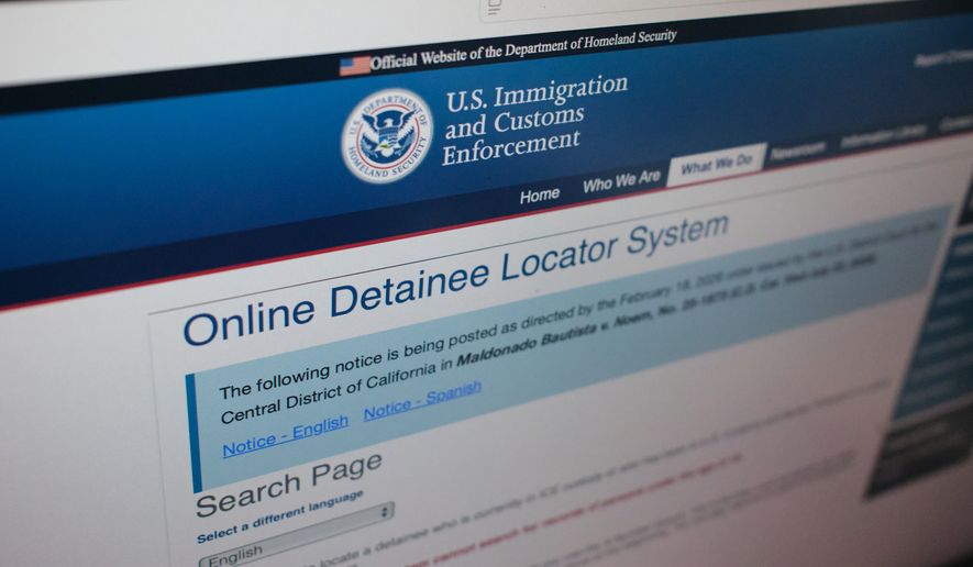 The U.S. Immigration and Customs Enforcement website used to locate someone in immigration detention is displayed, Monday, Sept. 21, 2026, in New York. (AP Photo/Rachel Leathe)