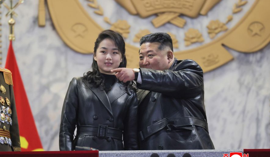 In this photo provided by the North Korean government, its leader Kim Jong-in attends a parade with his daughter in Pyongyang, North Korea, on Feb. 25, 2026, as the North wrapped up the Workers' Party congress. (Korean Central News Agency/Korea News Service via AP, File)