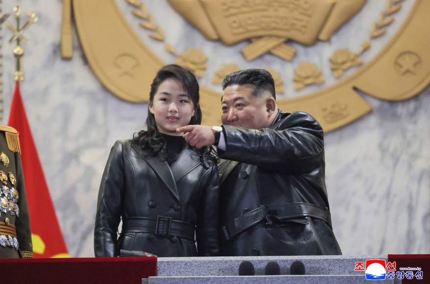 In this photo provided by the North Korean government, its leader Kim Jong-in attends a parade with his daughter in Pyongyang, North Korea, on Feb. 25, 2026, as the North wrapped up the Workers' Party congress. (Korean Central News Agency/Korea News Service via AP, File)