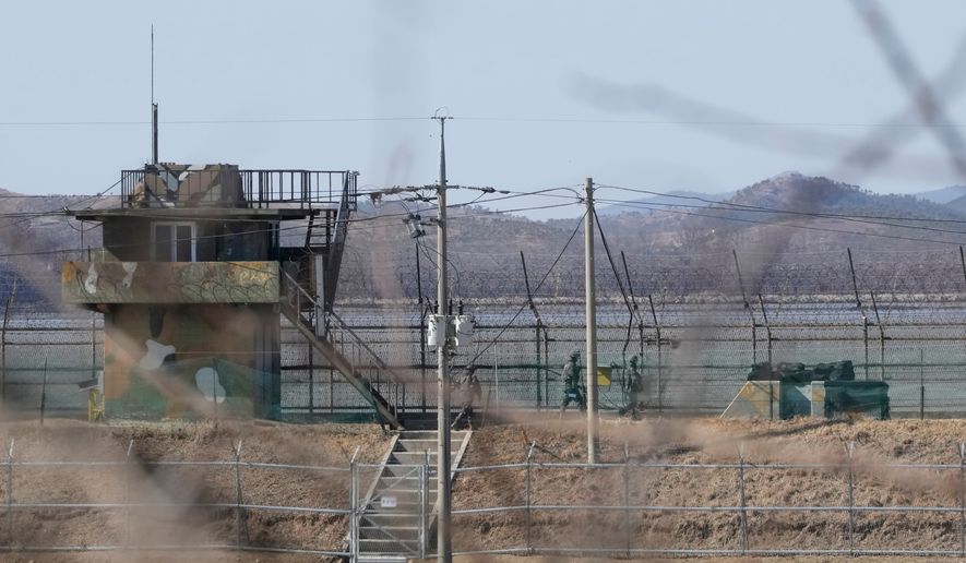 South Korean army soldiers patrol along the barbed-wire fence in Paju, South Korea, near the border with North Korea, on Feb. 18, 2025. (AP Photo/Ahn Young-joon) **FILE**