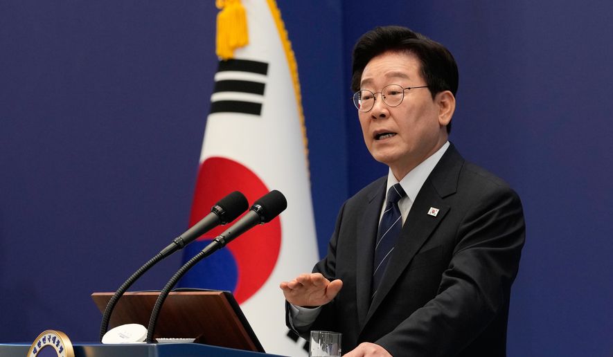 South Korean President Lee Jae-myung speaks during a press conference at the presidential Blue House in Seoul, South Korea, Friday, Sept. 18, 2026. (AP Photo/Ahn Young-joon, Pool)