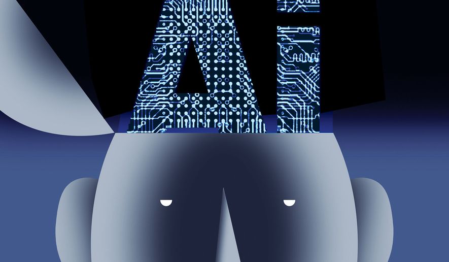 Artificial intelligence (AI) replacing humans' thinking for themselves illustration by Alexander Hunter/The Washington Times