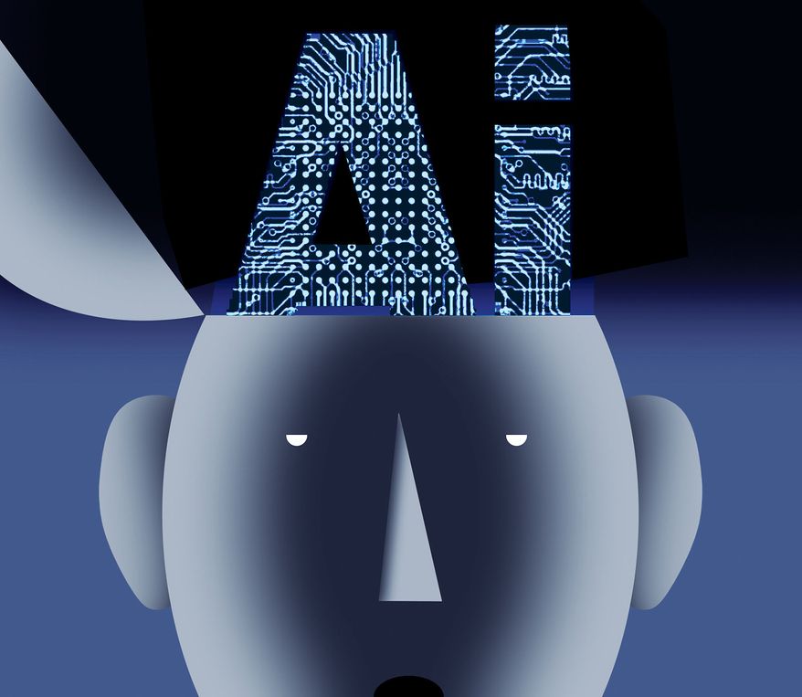 Artificial intelligence (AI) replacing humans' thinking for themselves illustration by Alexander Hunter/The Washington Times