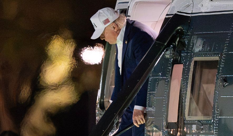 President Donald Trump steps off from Marine One upon his arrival at the Ellipse just outside of the White House, Saturday, Sept. 19, 2026, in Washington. (AP Photo/Jose Luis Magana)