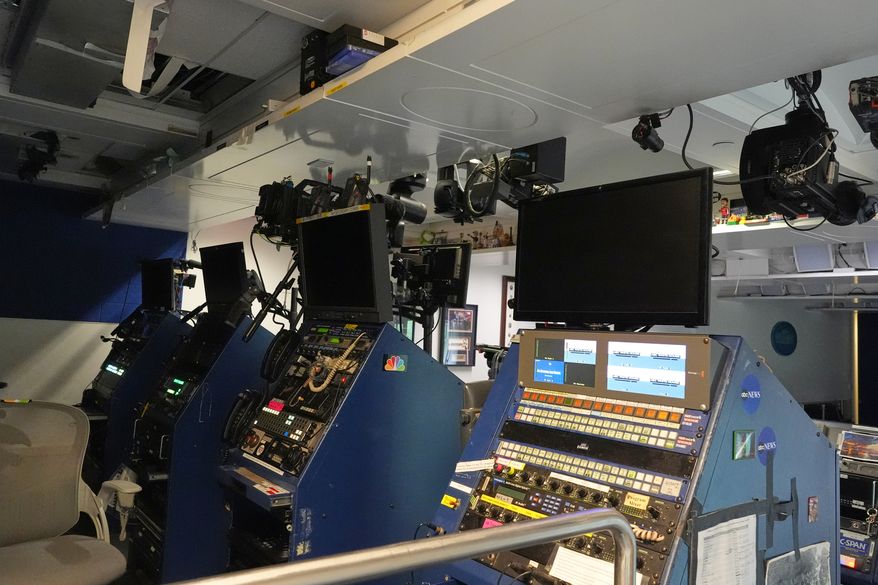 Video screens are turned off in the James S. Brady Press Briefing Room at the White House Monday, Sept. 21, 2026, in Washington. (AP Photo/Alex Brandon)