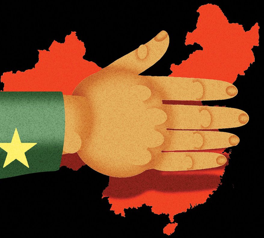 China and Taiwan illustration by Alexander Hunter/The Washington Times