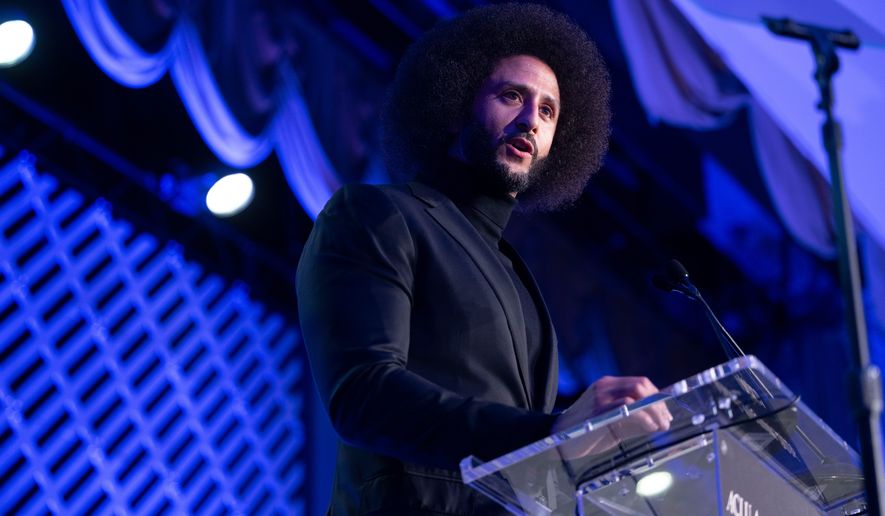 Colin Kaepernick speaks at the ACLU's 2026 Biennial Leadership Conference, Friday, July 24, 2026, in Washington. (AP Photo/Kevin Wolf)