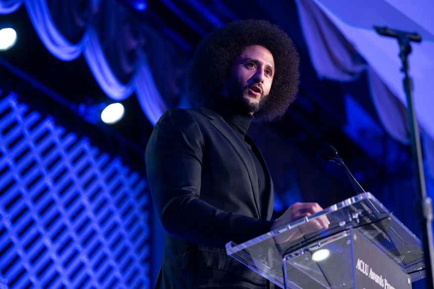 Colin Kaepernick speaks at the ACLU's 2026 Biennial Leadership Conference, Friday, July 24, 2026, in Washington. (AP Photo/Kevin Wolf)