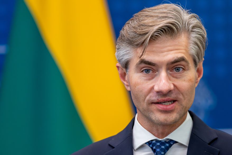 Lithuania's Foreign Minister Kestutis Budrys speaks during a news conference following his meeting with Netherland's Foreign Minister Tom Berendsen at the Ministry of Foreign Affairs in Vilnius, Lithuania, Tuesday, Sept. 8, 2026. (AP Photo/Mindaugas Kulbis)