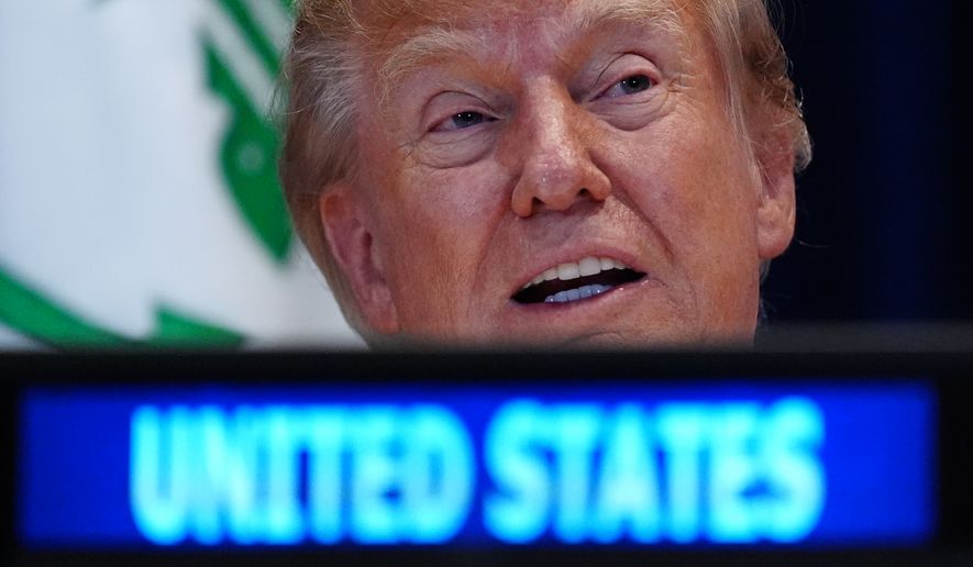 President Donald Trump attends a meeting of the multinational political and security coalition "Shield of the Americas" on the sidelines of the United Nations General Assembly at the U.N. headquarters on Tuesday, Sept. 22, 2026. (AP Photo/Julia Demaree Nikhinson)