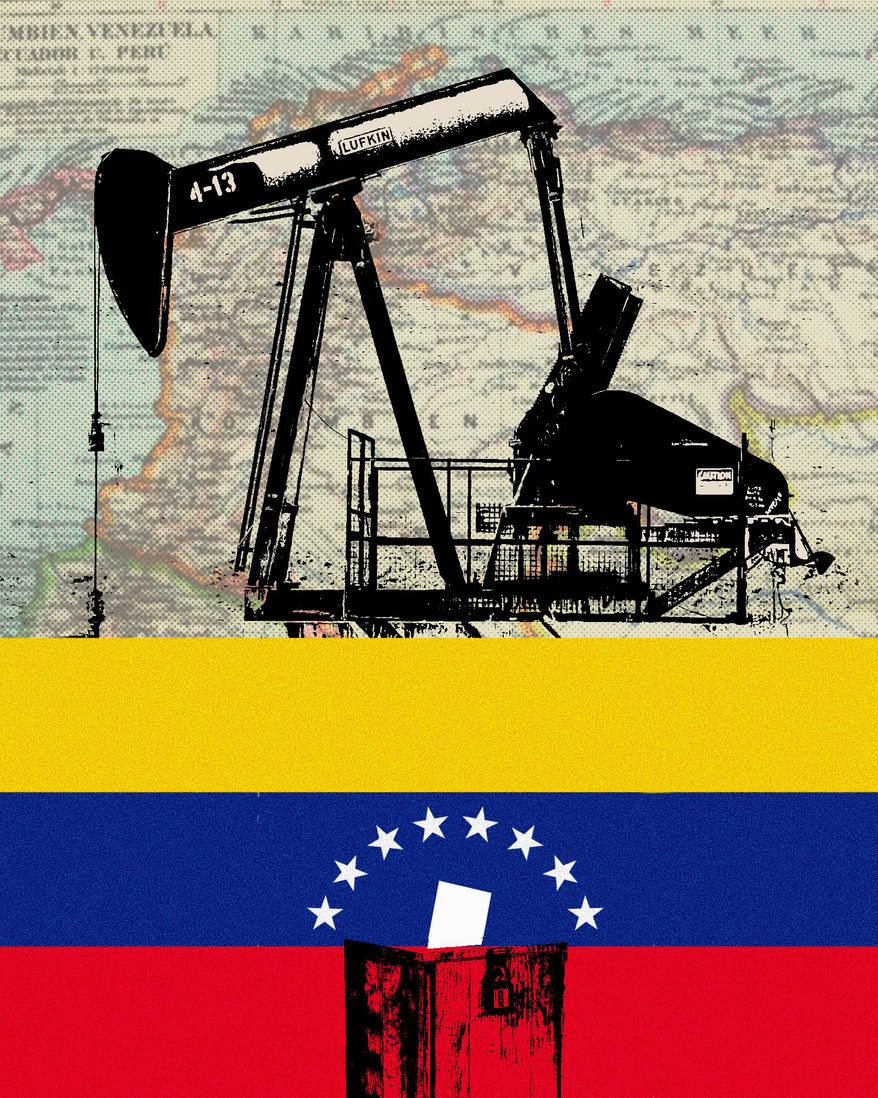 Venezuela oil and democracy illustration by Linas Garsys / The Washington Times