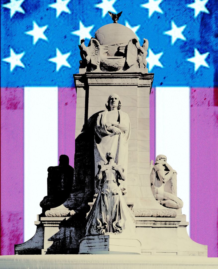 Christopher Columbus' fountain in Washington D.C. illustration by Linas Garsys / The Washington Times