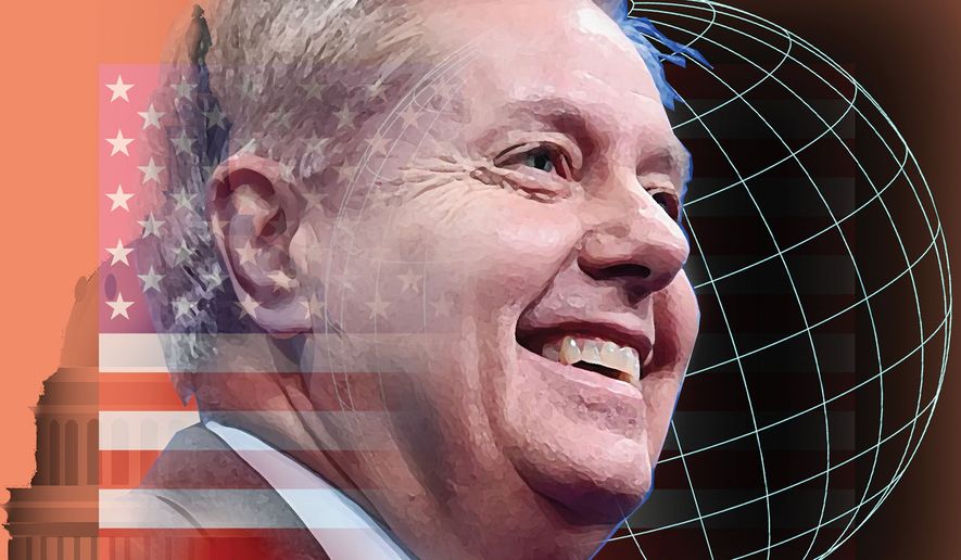 Lindsey Graham's foreign policy legacy illustration by Alexander Hunter/The Washington Times