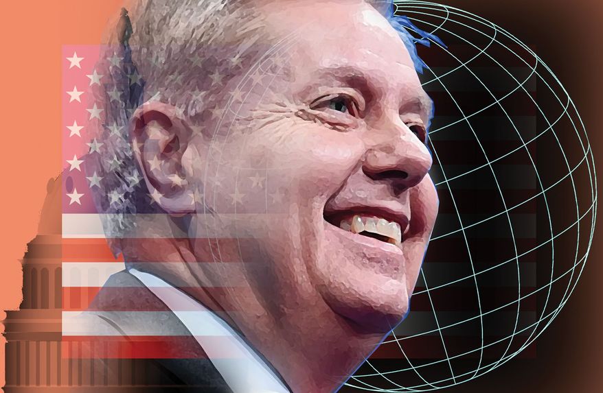 Lindsey Graham's foreign policy legacy illustration by Alexander Hunter/The Washington Times