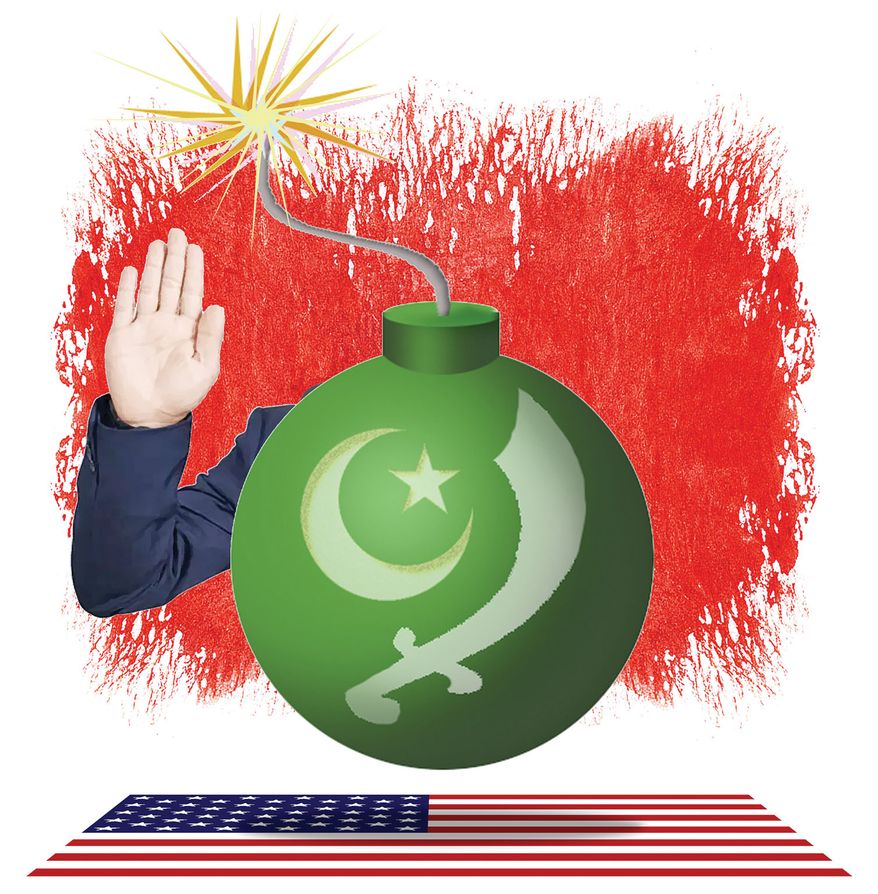 Terrorists weaponize U.S. citizenship illustration by Alexander Hunter/The Washington Times