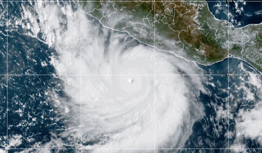 This photo provided by NOAA shows Hurricane Polo strengthening in the Pacific Ocean off the coast of Mexico on Tuesday, Sept. 22, 2026. (NOAA via AP)