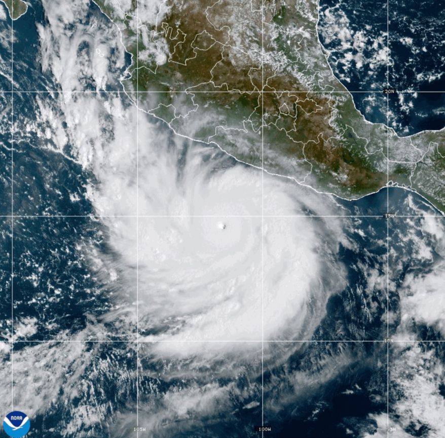 This photo provided by NOAA shows Hurricane Polo strengthening in the Pacific Ocean off the coast of Mexico on Tuesday, Sept. 22, 2026. (NOAA via AP)
