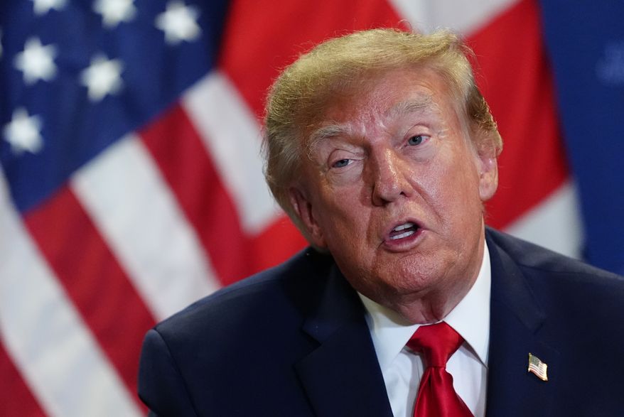 President Donald Trump speaks as he meets with Britain's Prime Minister Andy Burnham during the United Nations General Assembly, Tuesday, Sept. 22, 2026, at the UN headquarters. (AP Photo/Julia Demaree Nikhinson)