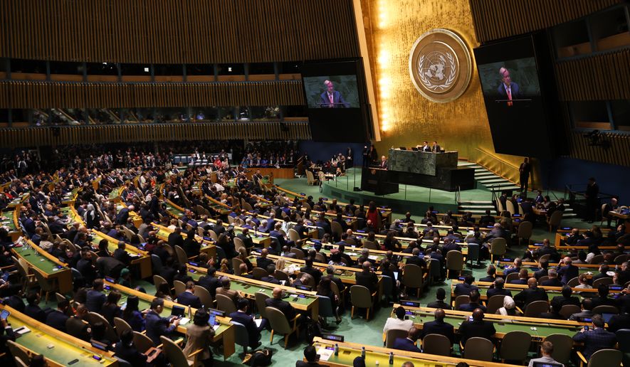 The United Nations Secretary-General Antonio Guterres speaks during the 81st session of the United Nations General Assembly at United Nations headquarters, Tuesday, Sept. 22, 2026. (AP Photo/Heather Khalifa)