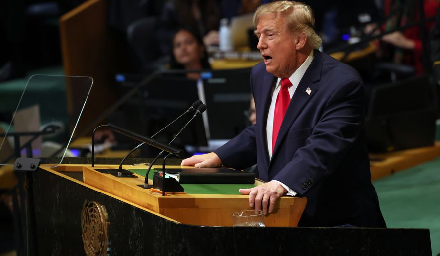 United States President Donald Trump speaks during the 81st session of the United Nations General Assembly at United Nations headquarters, Tuesday, Sept. 22, 2026. (AP Photo/Heather Khalifa)