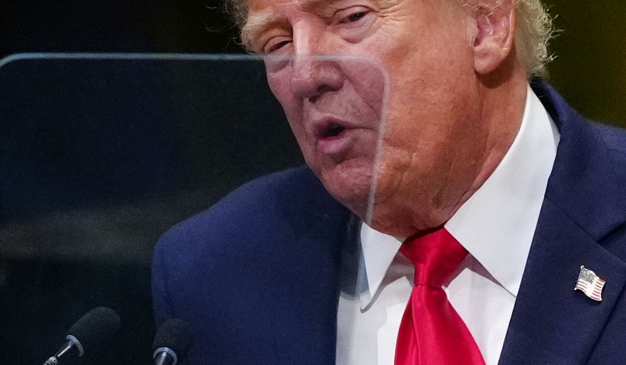 President Donald Trump speaks to the United Nations General Assembly, Tuesday, Sept. 22, 2026, at the UN headquarters. (AP Photo/Julia Demaree Nikhinson)