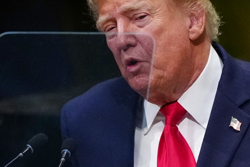 President Donald Trump speaks to the United Nations General Assembly, Tuesday, Sept. 22, 2026, at the UN headquarters. (AP Photo/Julia Demaree Nikhinson)