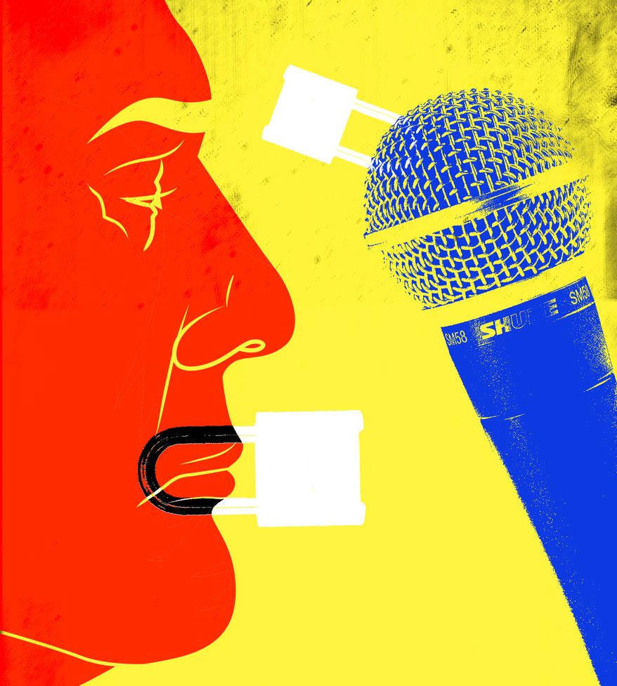 President Donald Trump and the news media illustration by Linas Garsys / The Washington Times