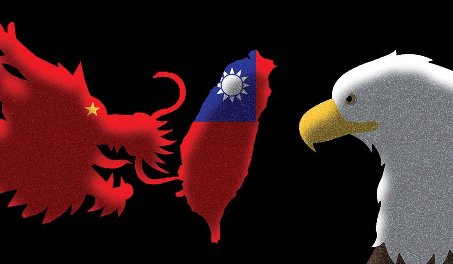 China, Taiwan and the United States of America illustration by Alexander Hunter/The Washington Times