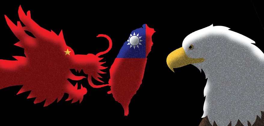 China, Taiwan and the United States of America illustration by Alexander Hunter/The Washington Times