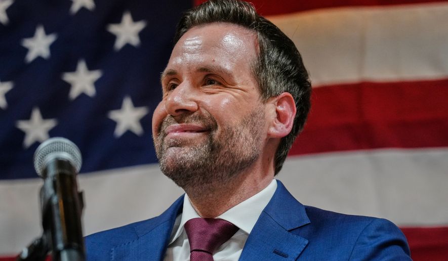 FILE - Iowa state Rep. Josh Turek speaks during a primary election night watch party after winning the Democratic nomination for U.S. Senate, June 2, 2026, in Des Moines, Iowa. (AP Photo/Bryon Houlgrave, File)
