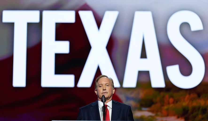 Republican U.S. Senate candidate Texas Attorney General Ken Paxton speaks at the Republican convention Wednesday, Sept. 9, 2026, in Dallas. (AP Photo/Julia Demaree Nikhinson)