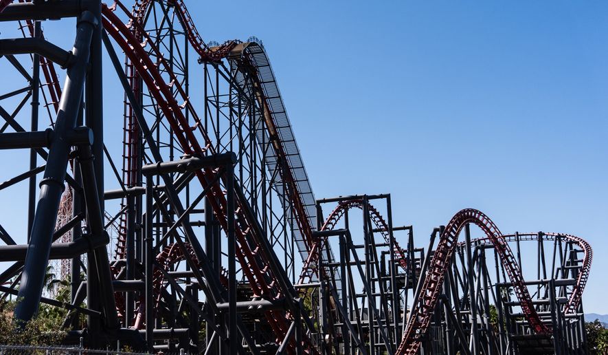 The X2 roller coaster is seen at Six Flags Magic Mountain in Valencia , Calif., Wednesday, Sept. 23, 2026. (AP Photo/Jae C. Hong)