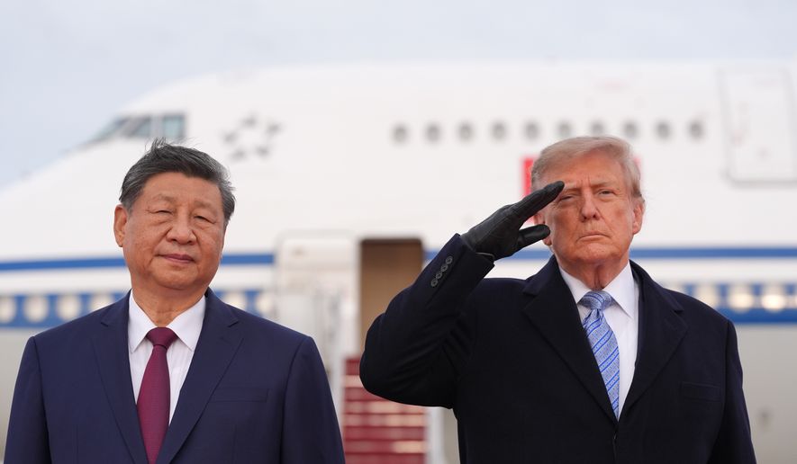 President Donald Trump and China's President Xi Jinping participate in an arrival ceremony at Joint Base Andrews, Md., Wednesday, Sept. 23, 2026.(AP Photo/Alex Brandon)