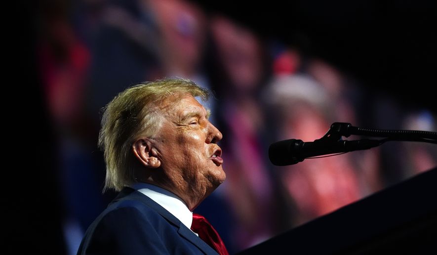 President Donald Trump speaks at the Republican convention, Thursday, Sept. 10, 2026, in Dallas. (AP Photo/Julia Demaree Nikhinson)