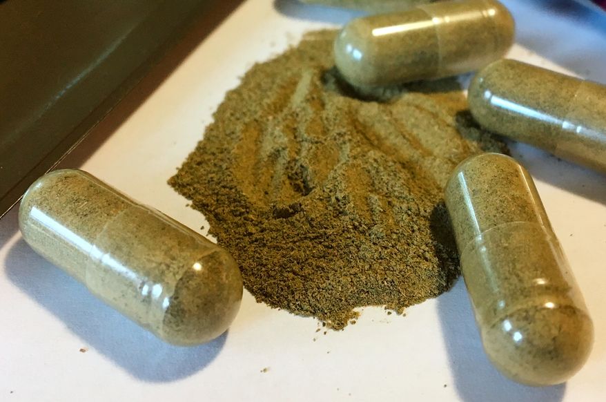 Kratom capsules are seen in Albany, N.Y., on Sept. 27, 2017. (AP Photo/Mary Esch) **FILE**