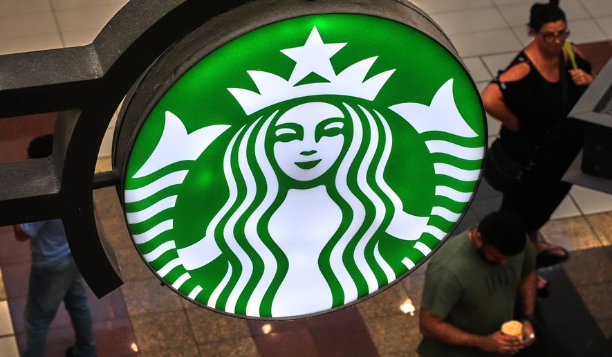 FILE - A Starbucks sign is displayed in the Galleria Mall in Buffalo, N.Y., Wednesday, Aug. 26, 2026. (AP Photo/Gene J. Puskar, File)