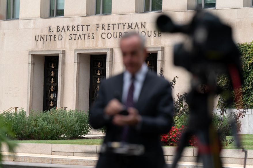The E. Barrett Prettyman U.S. Federal Courthouse, is seen Wednesday, Sept. 23, 2026, in Washington. (AP Photo/Jose Luis Magana)